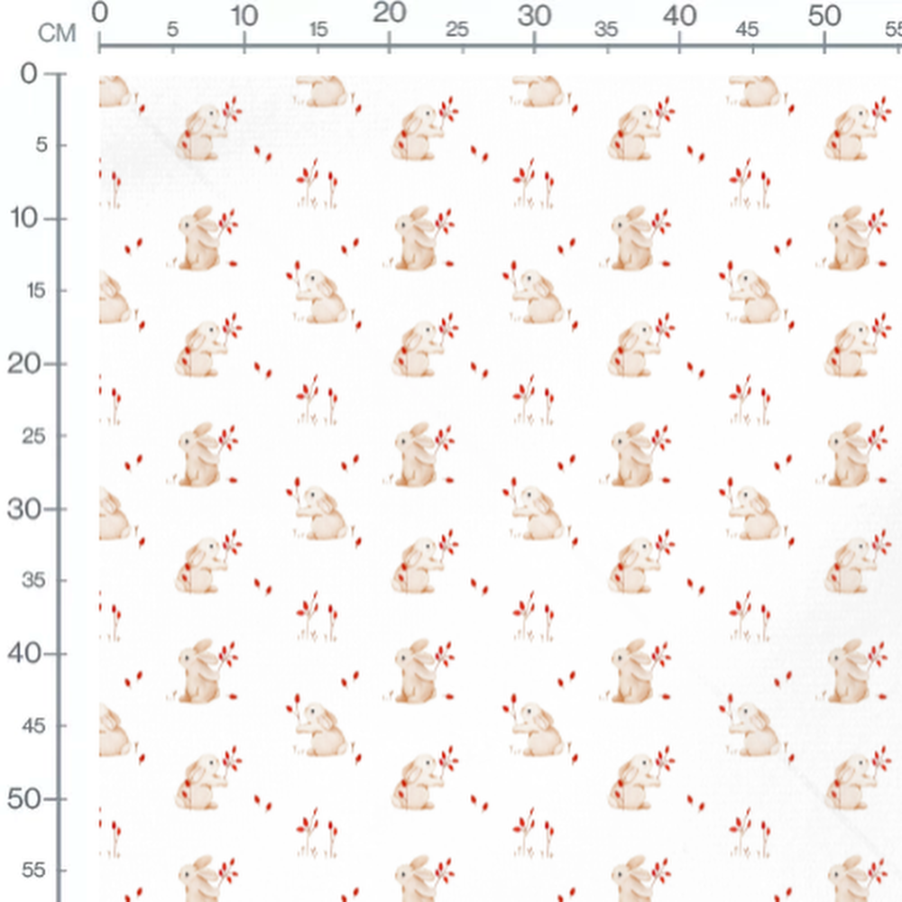 Tissu - Lapins beige sur fond blanc