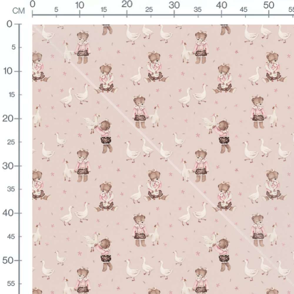 Tissu - Oursons et étoiles sur rose