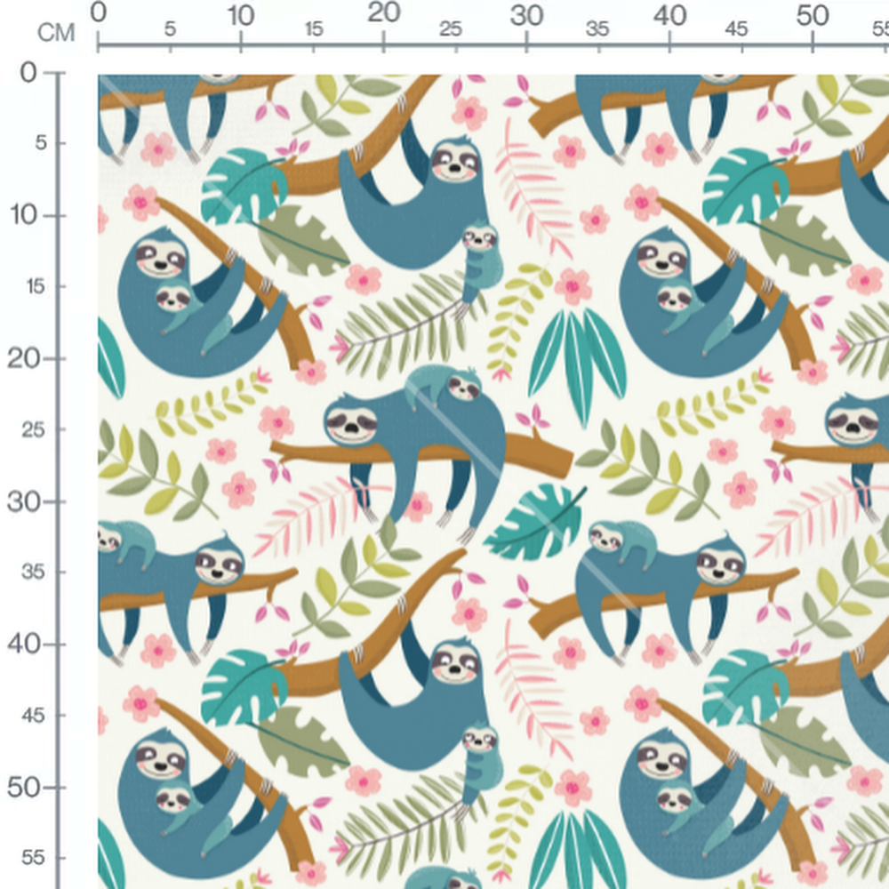 Tissu - Paresseux et feuillage coloré