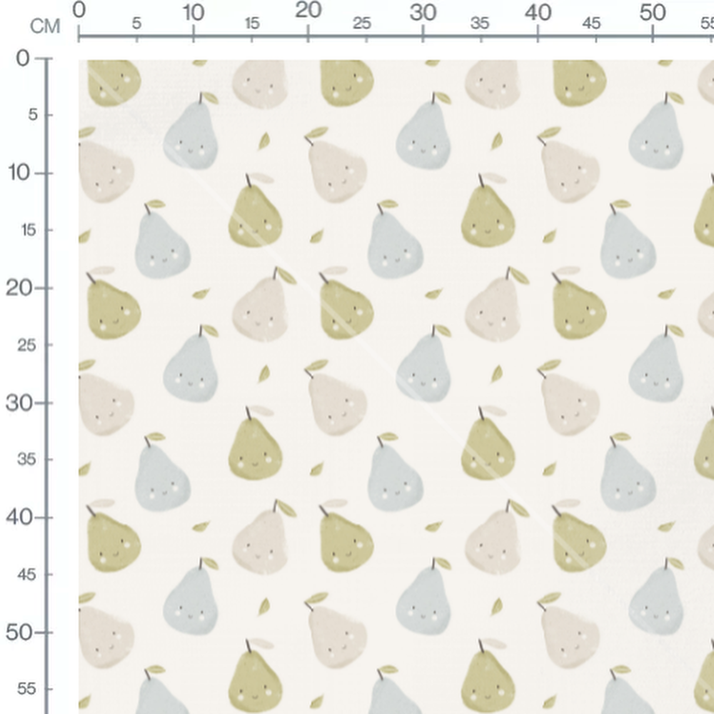 Tissu - Poires bleues sur fond crème