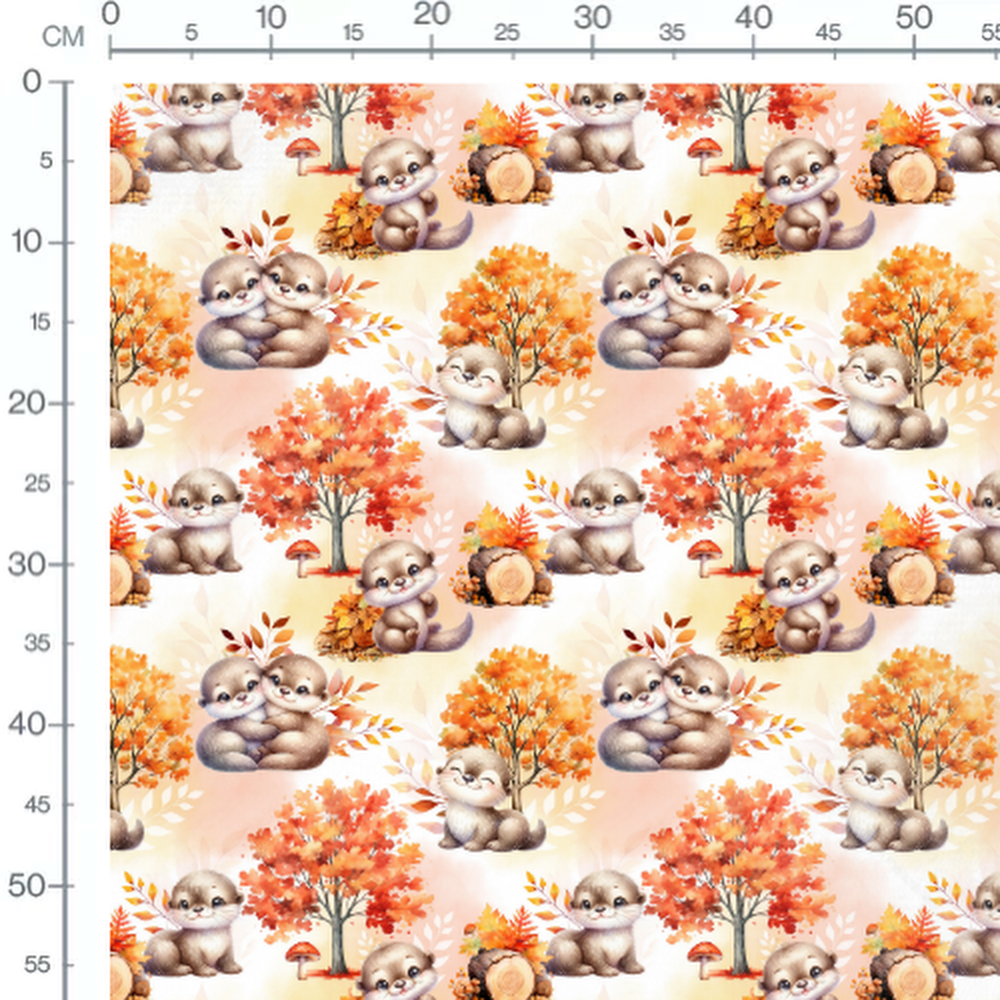 Tissu - Loutres et arbres d'automne