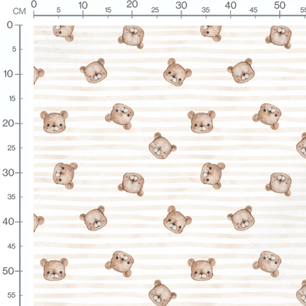 Tissu - Ours marron sur rayures beige