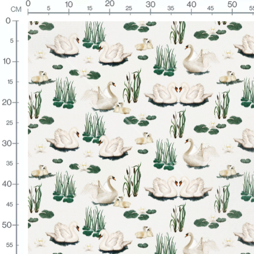 Tissu - Cygnes et canetons blancs