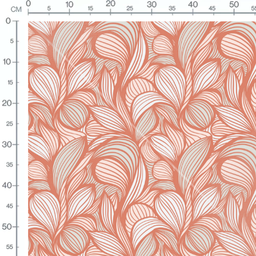 Tissu - Feuilles courbes orange et blanc