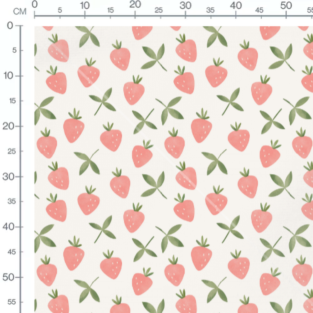 Tissu - Fraises roses et graines blanches