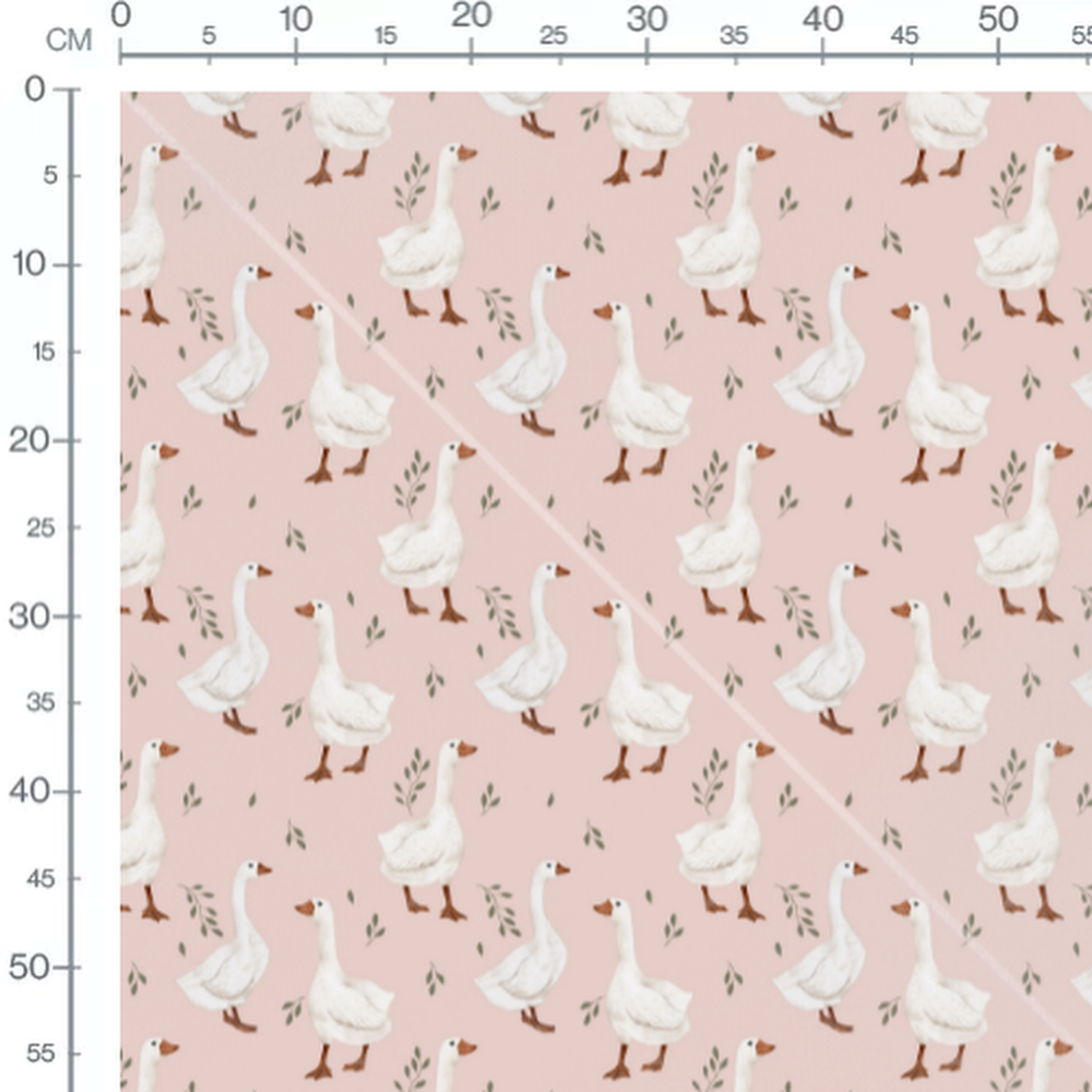 Tissu - Oies blanches et feuilles vertes 2