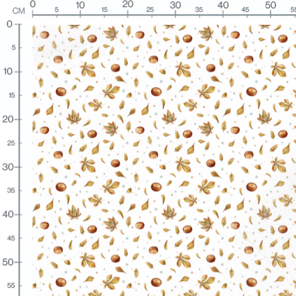 Tissu - Feuilles brunes sur blanc