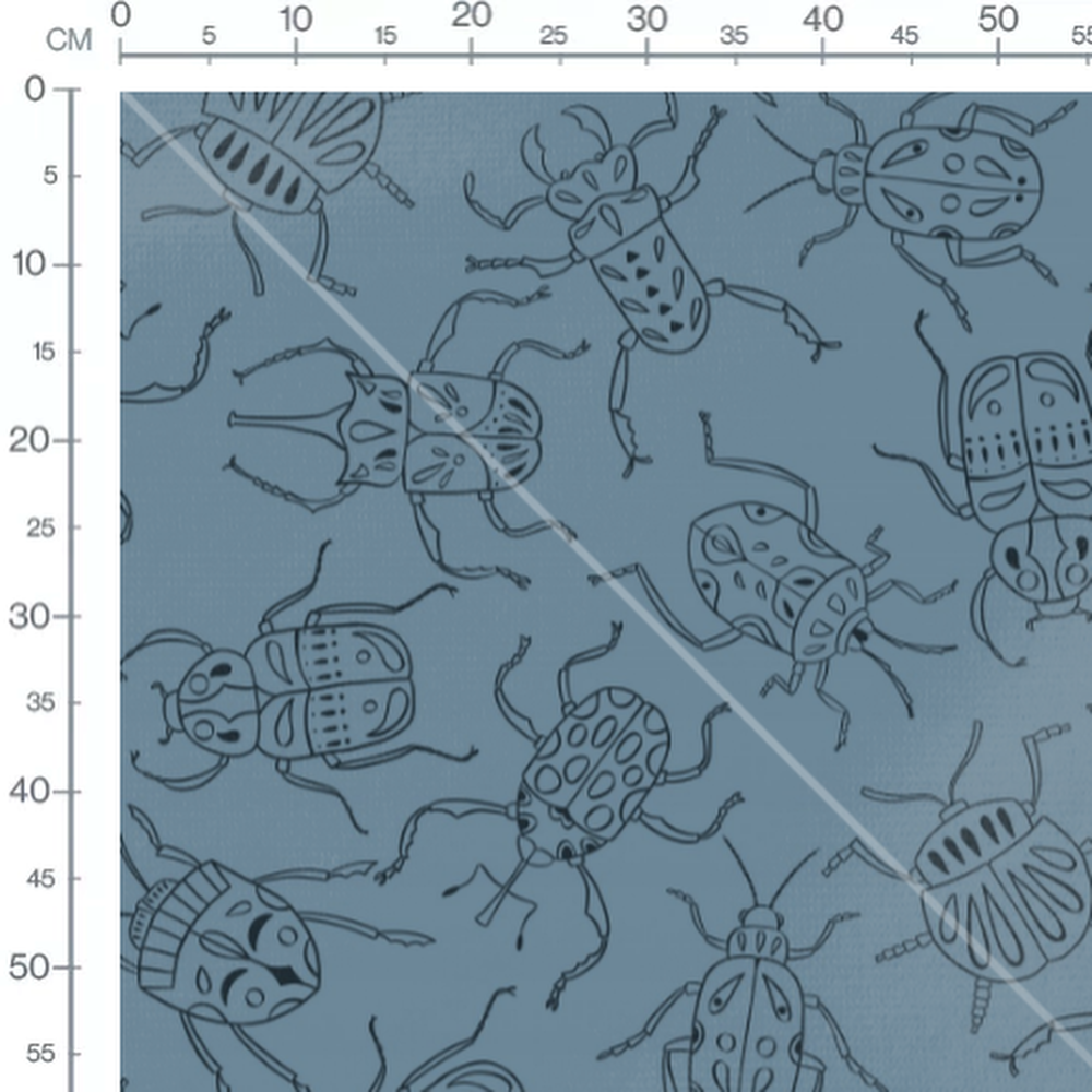 Tissu - Insectes noirs sur bleu