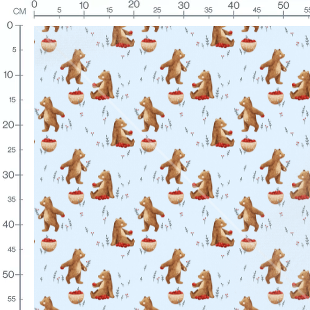 Tissu - Ours bruns et baies rouges
