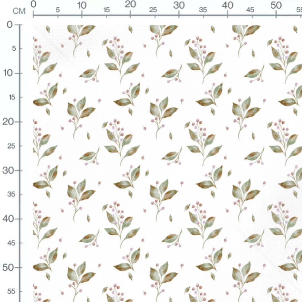 Tissu - Feuilles vertes et baies légères
