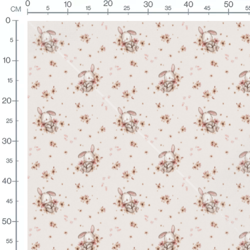 Tissu - Lapins gris et roses pastel