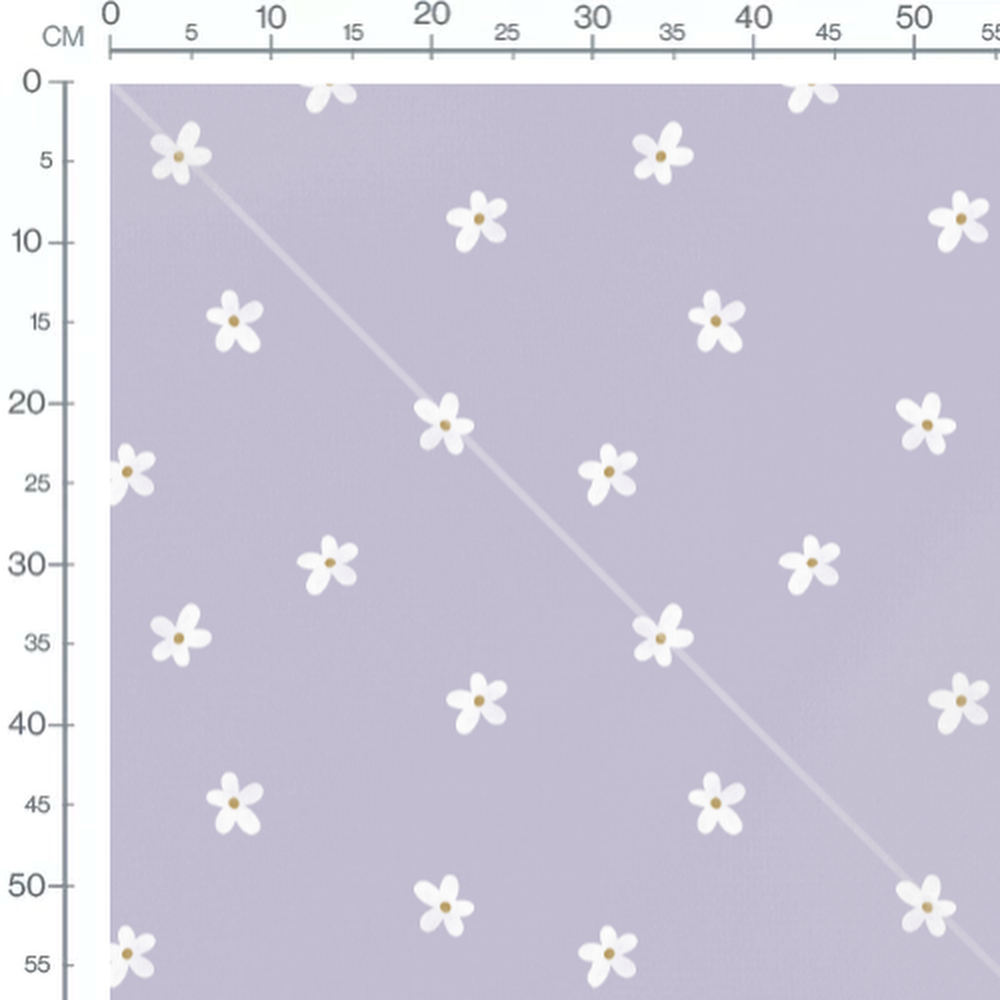 Tissu - Fleurs blanches sur fond mauve