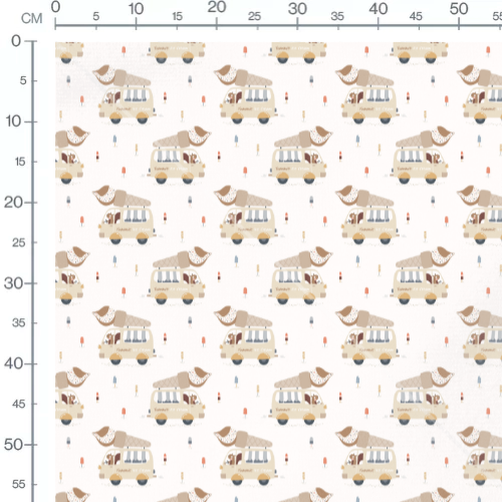 Tissu - Camions glace animaux