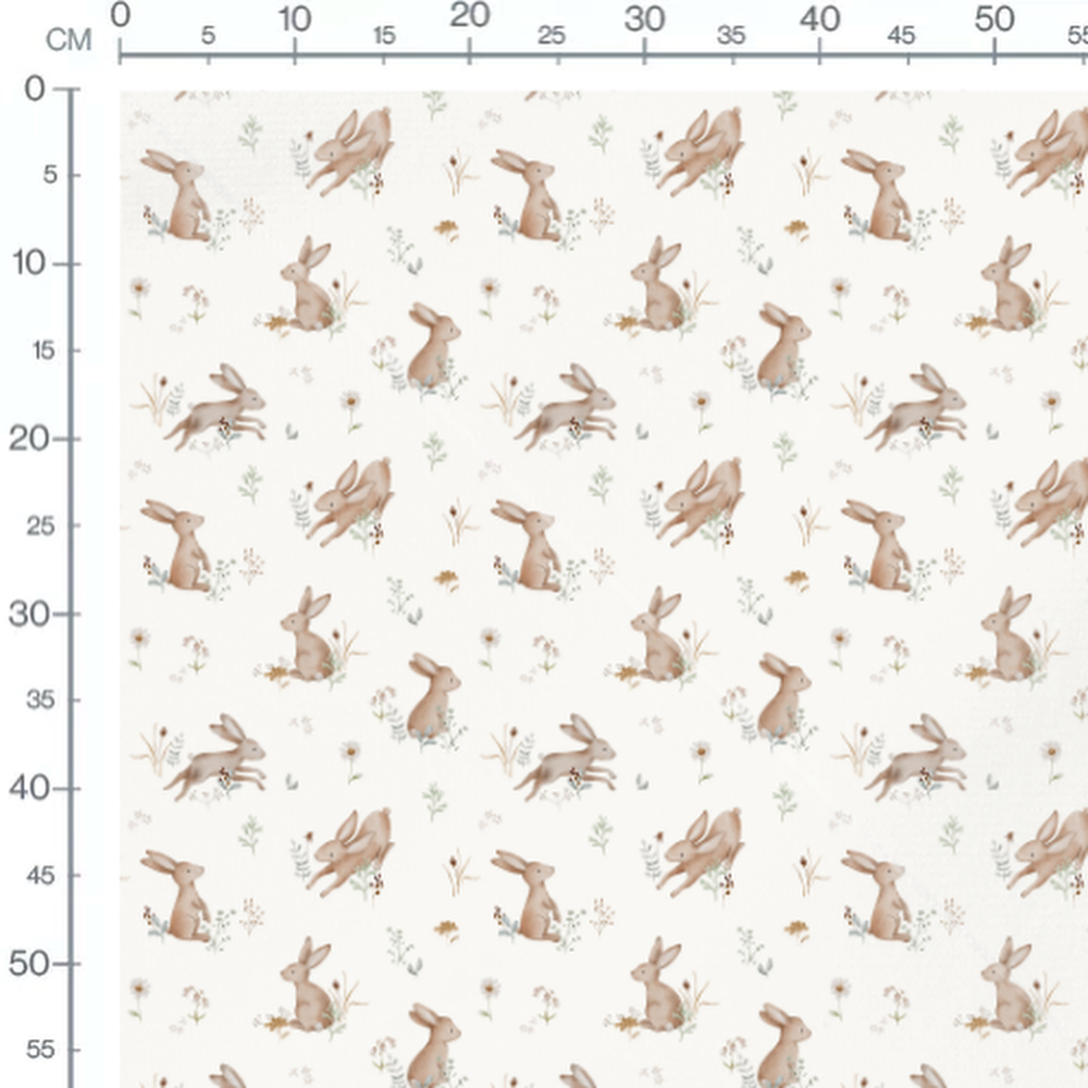 Tissu - Lapins et fleurs sauvages