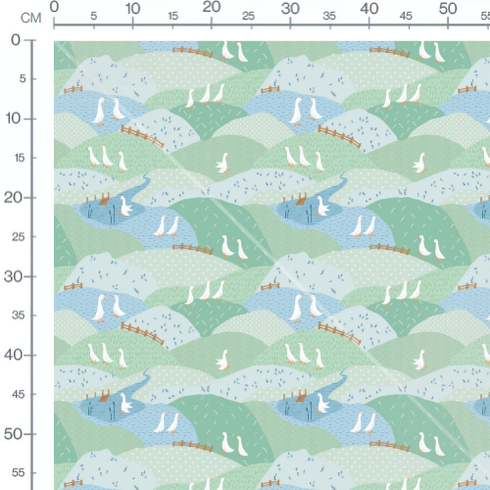 Tissu - Oies blanches sur collines
