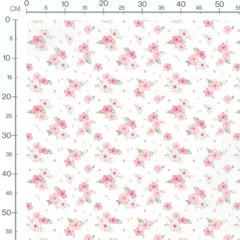 Tissu - Bourgeons roses sur blanc