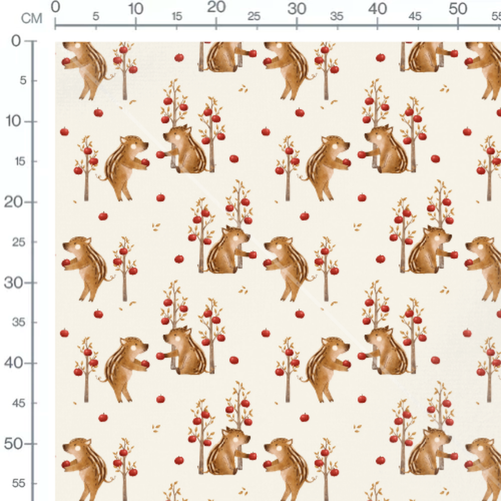 Tissu - Sangliers et pommes crèmes
