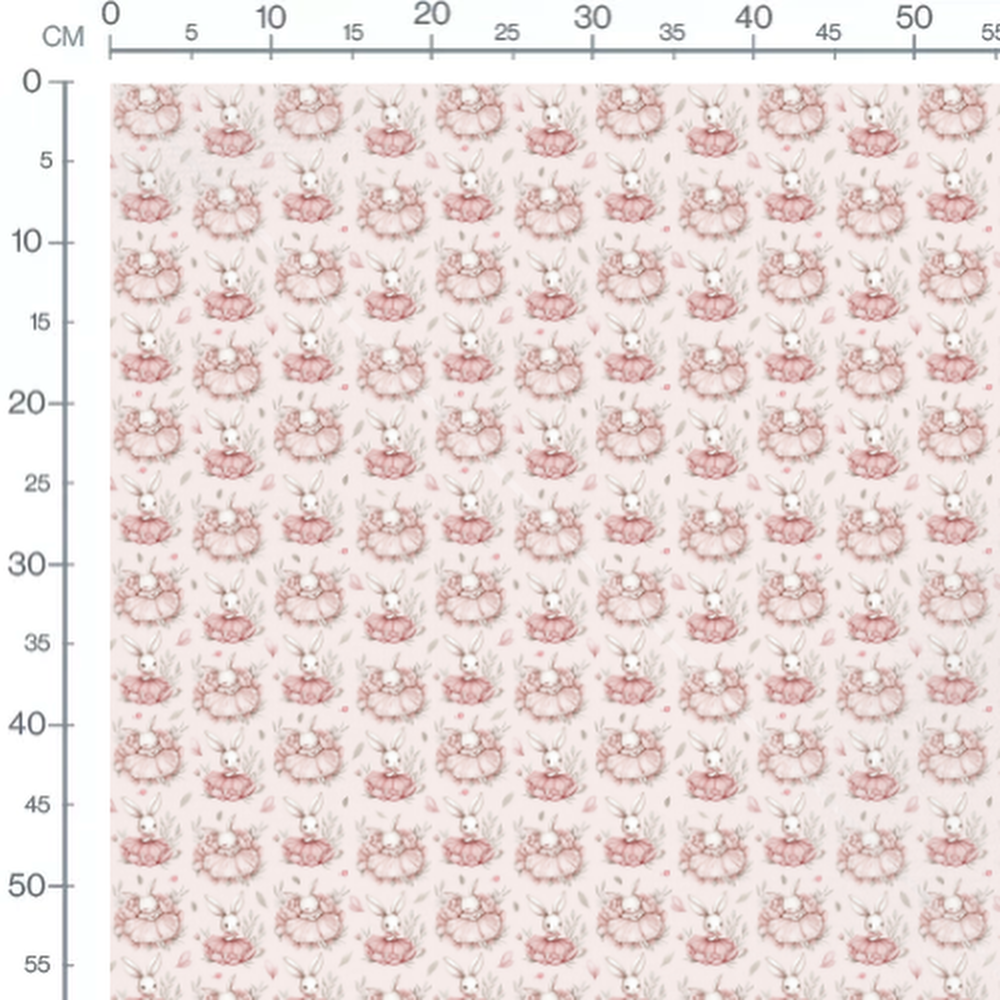 Tissu - Lapins blancs et fleurs roses