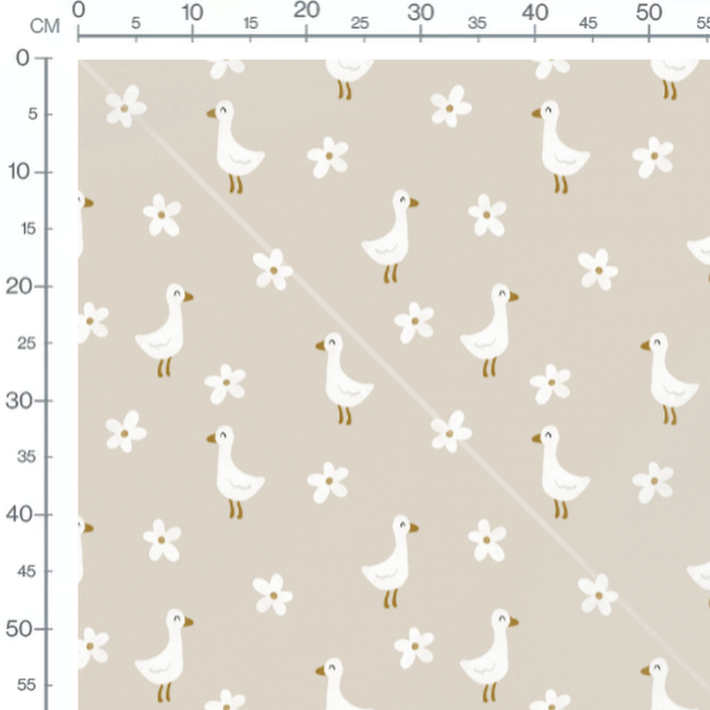 Tissu - Canards et fleurs à cœur marron