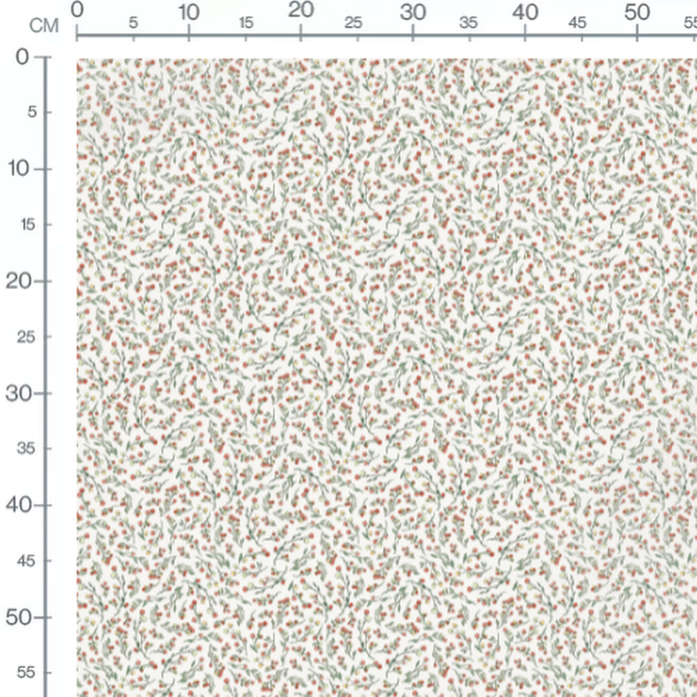 Tissu - Baies rouges et jaunes fleuries