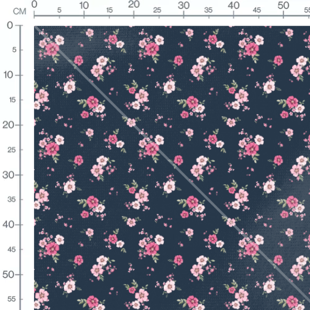 Tissu - Fleurs roses et blanches bleu 3