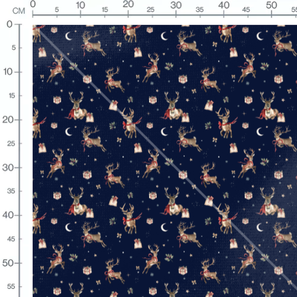 Tissu - Rennes et étoiles hivernales