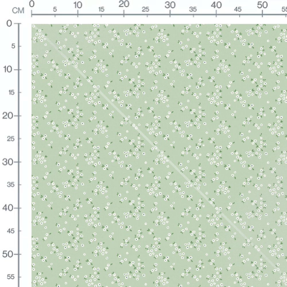 Tissu - Petites fleurs blanches sur vert