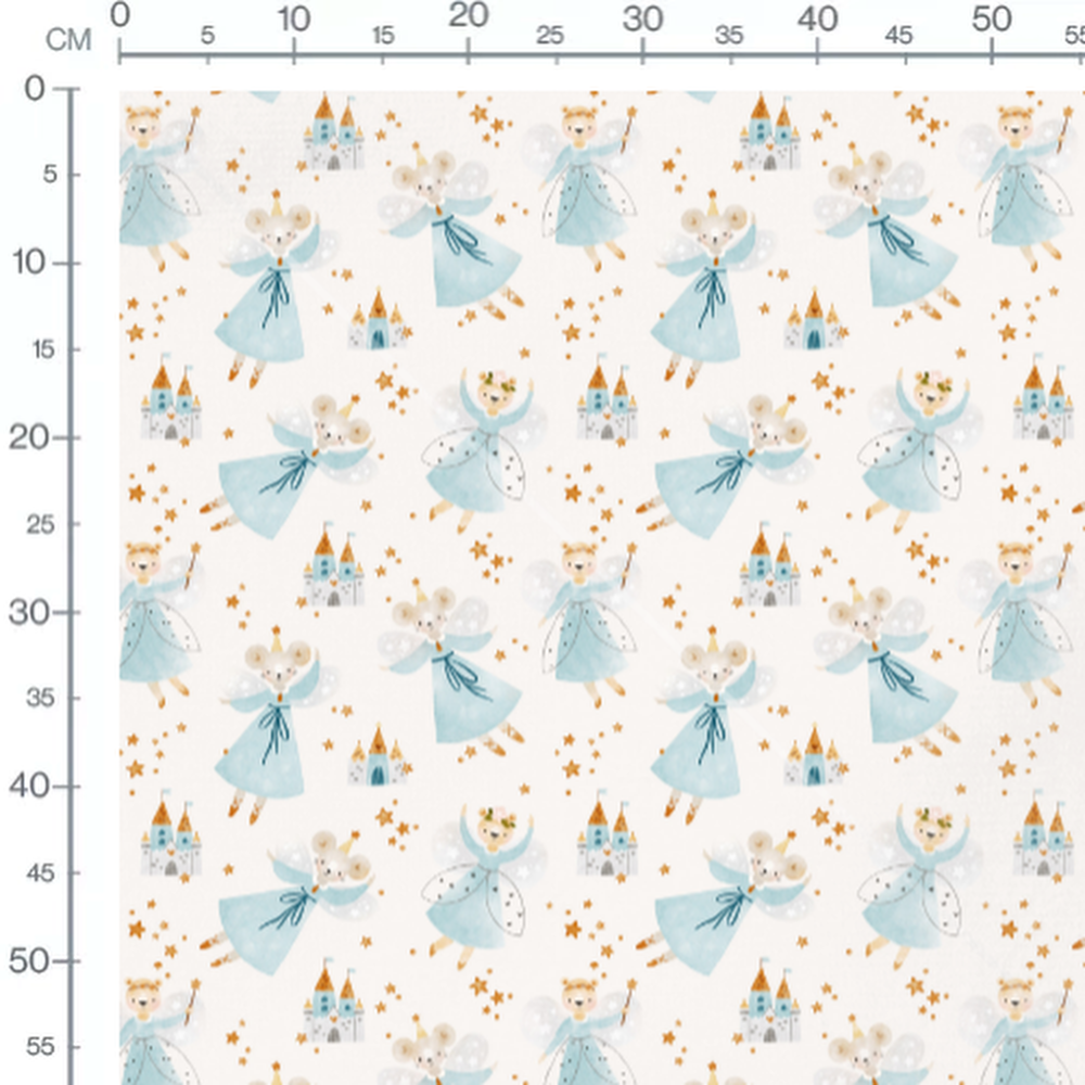 Tissu - Fées souris bleues et châteaux