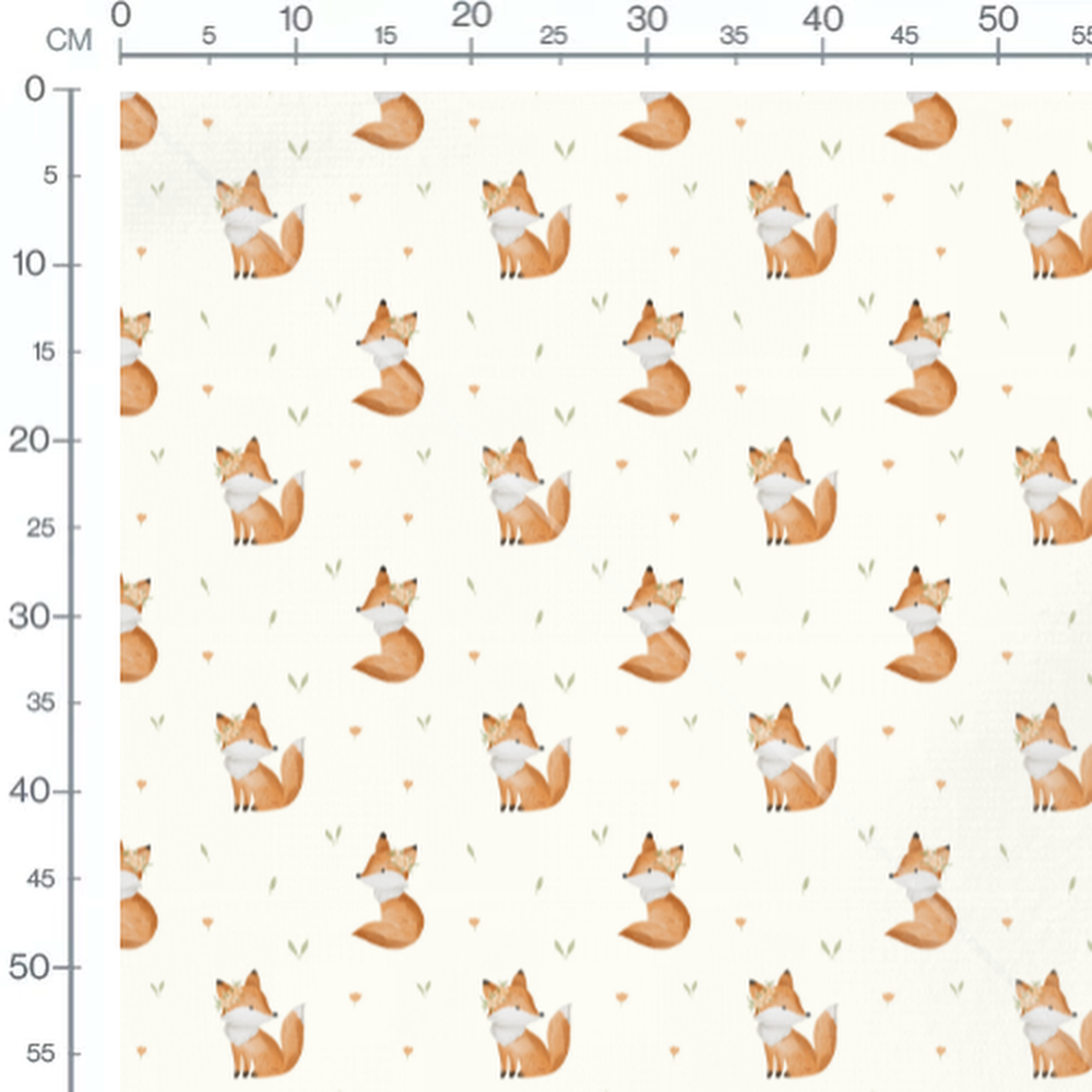 Tissu - Renards orange et fleurs crème