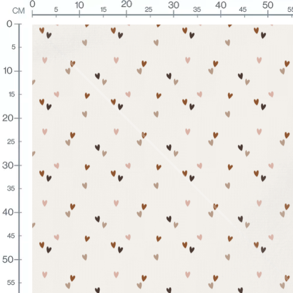 Tissu - Cœurs marron et crème