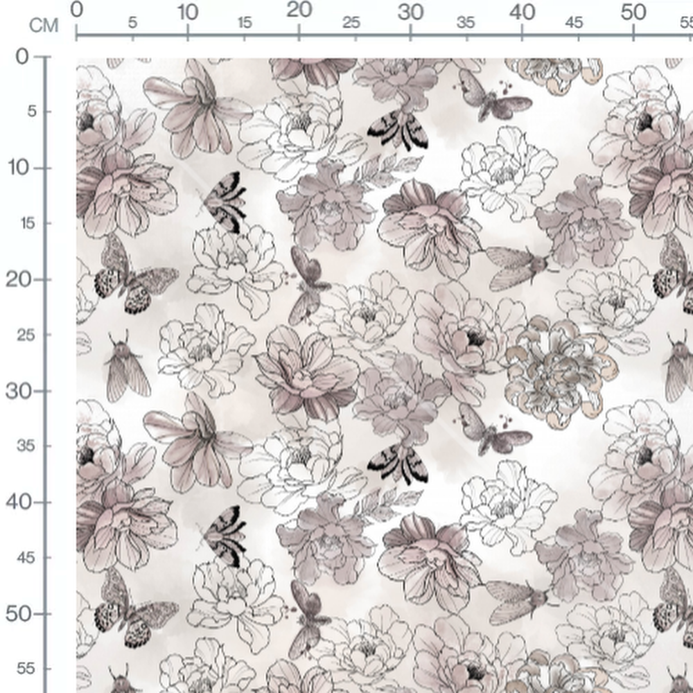 Tissu - Papillons et fleurs dessinés