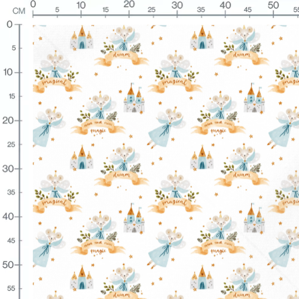 Tissu - Fées et châteaux en aquarelle