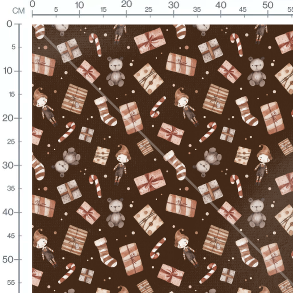 Tissu - Fête de Noël sur marron