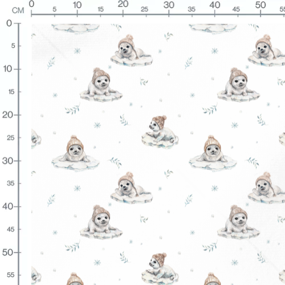 Tissu - Phoques et flocons bleus