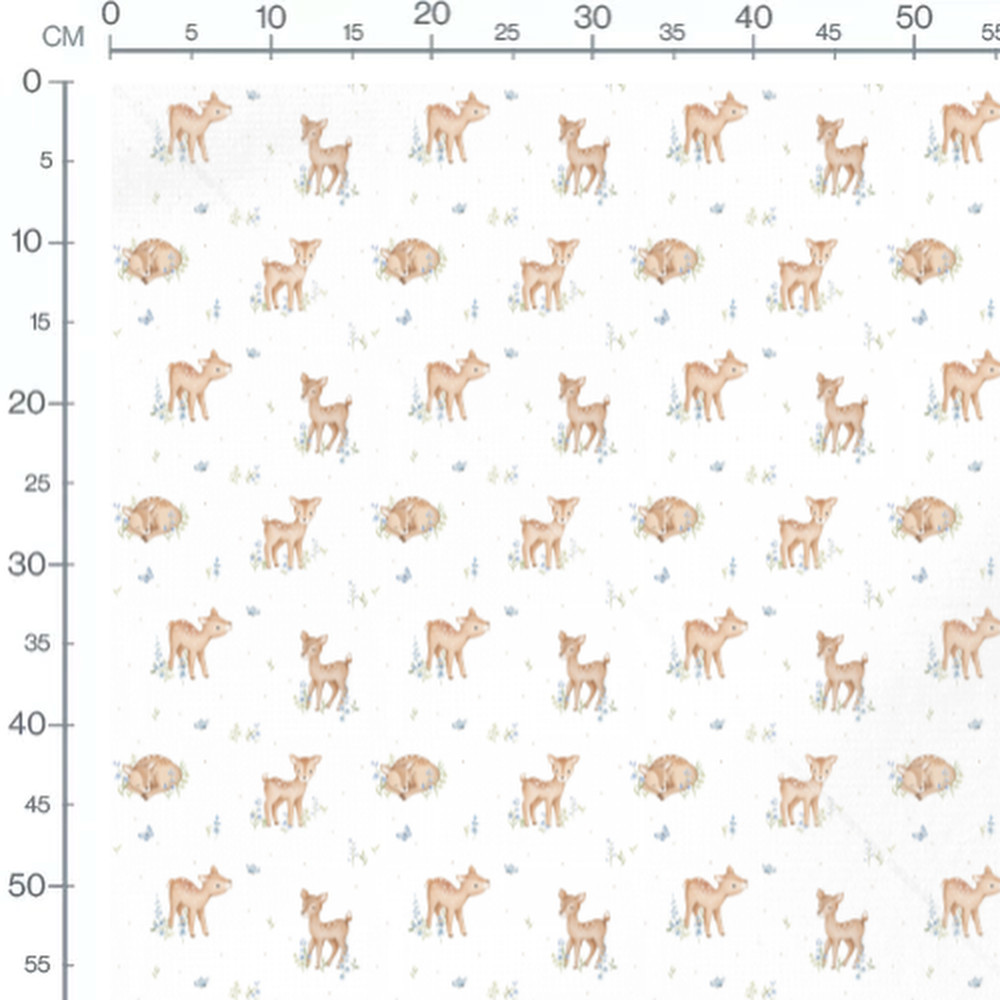 Tissu - Faons bruns et fleurs bleues