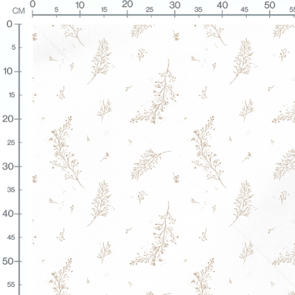 Tissu - Brindilles fines sur blanc