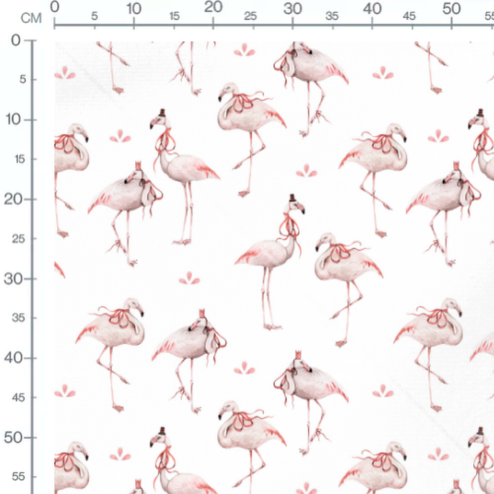 Tissu - Flamants roses couronnés blanc