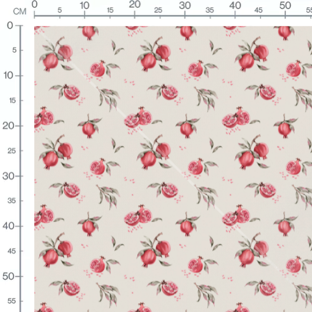 Tissu - Grenades aquarelle sur fond beige