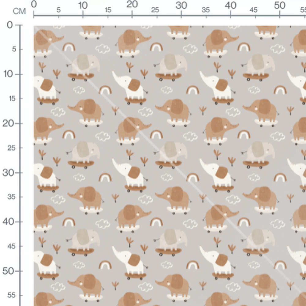 Tissu - Éléphants ludiques sur gris