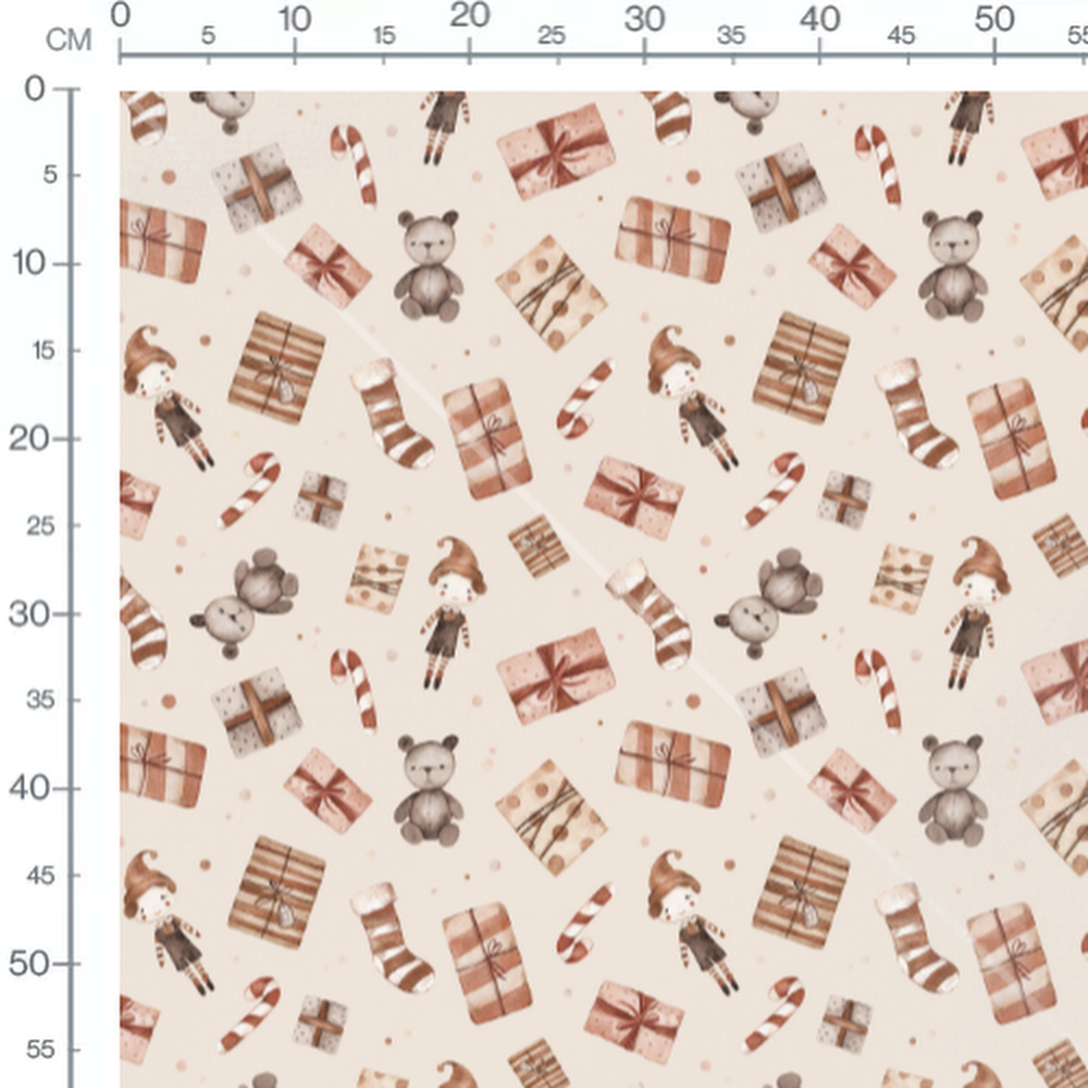 Tissu - Ours gris et cadeaux festifs