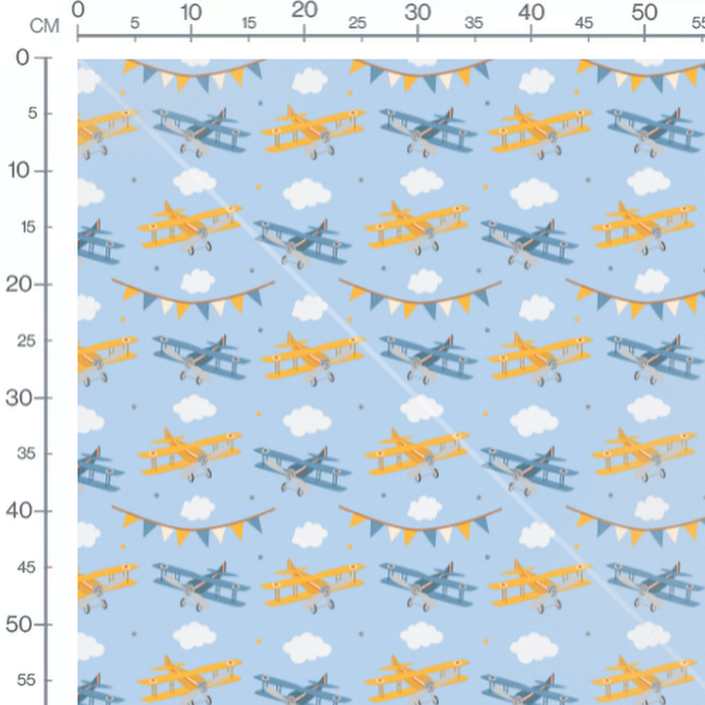 Tissu - Avions biplans sur fond bleu