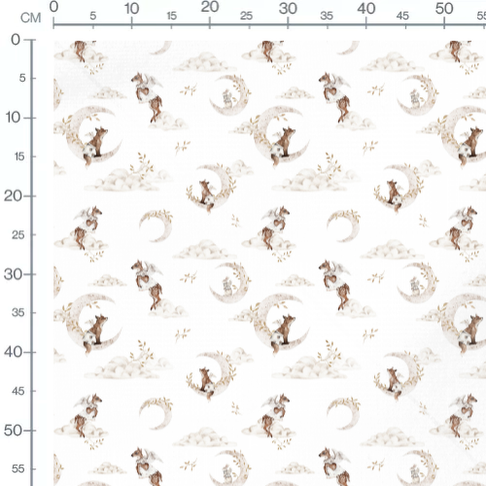 Tissu - Animaux ailés sur croissants