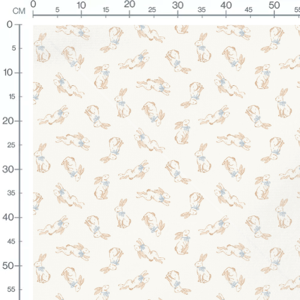 Tissu - Lapins beige et nœuds bleus