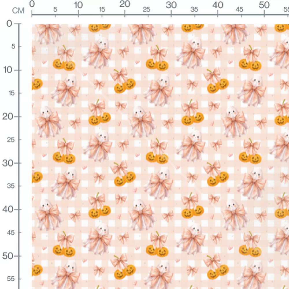Tissu - Fantômes et citrouilles à carreaux
