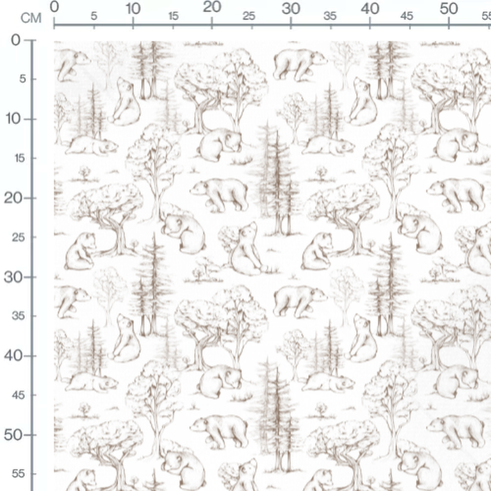 Tissu - Ours marron et arbres clairs