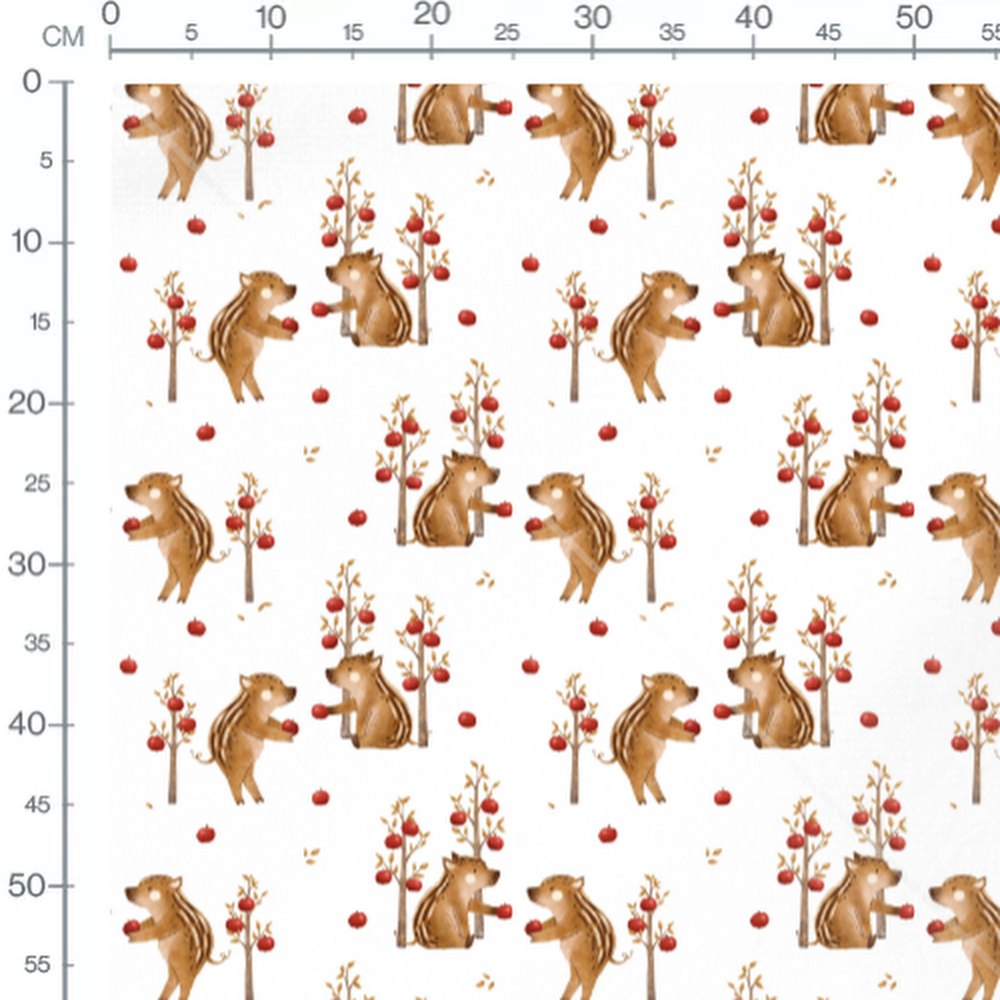 Tissu - Sangliers et pommes blanches