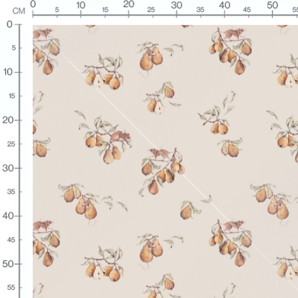 Tissu - Souris et poires sur beige