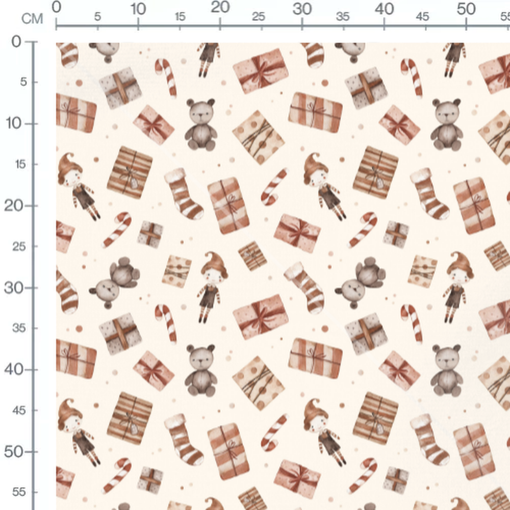 Tissu - Ours et lutins sur beige