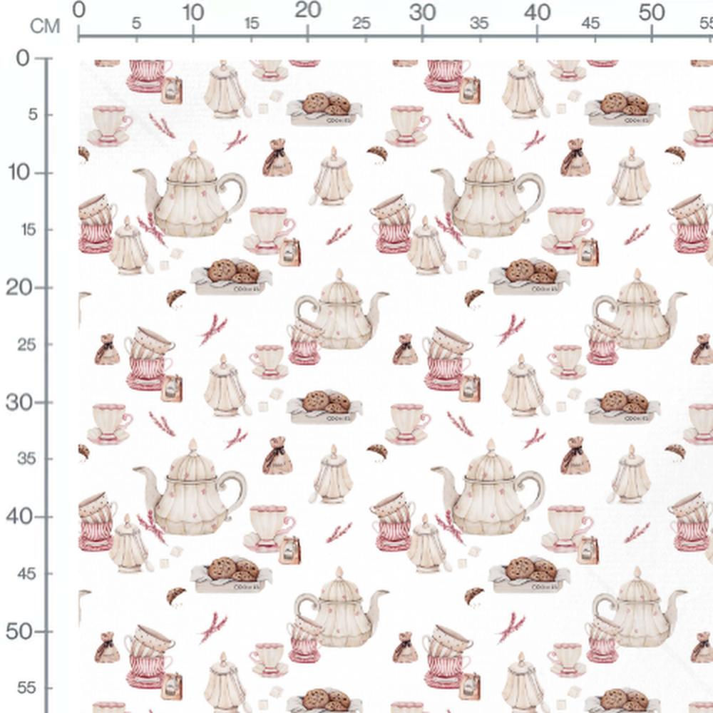 Tissu - Théières et tasses beige