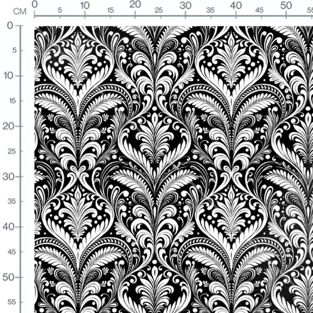 Tissu - Motif damassé noir et blanc